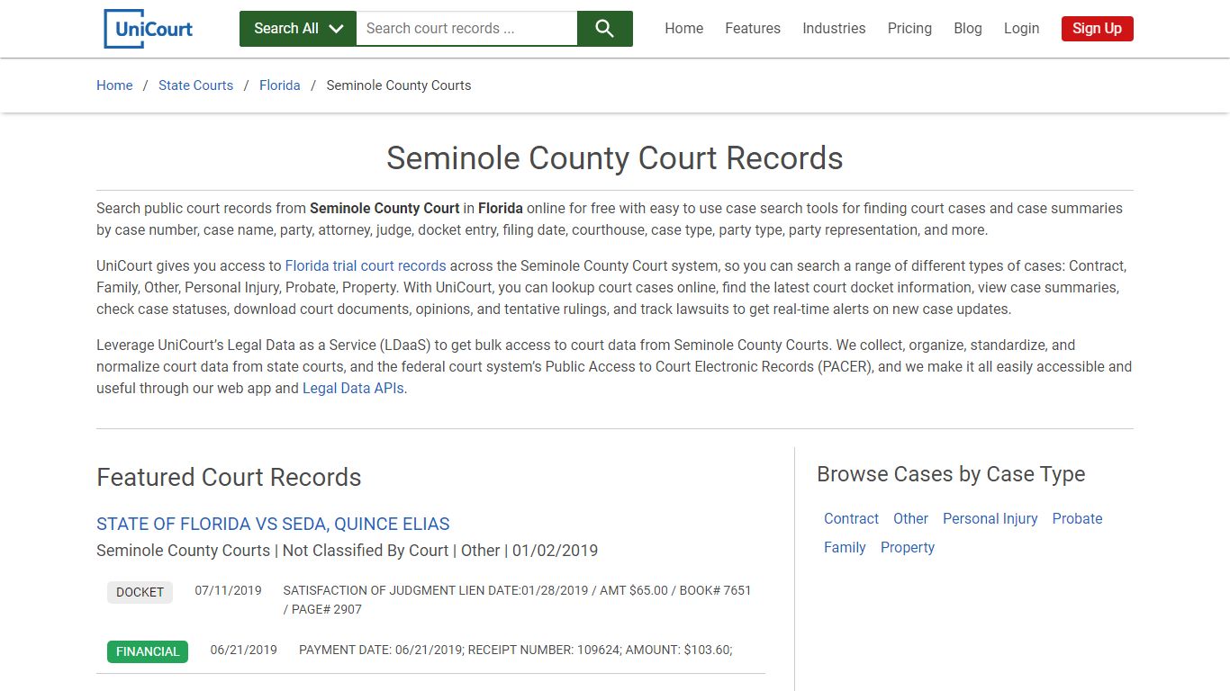 Seminole County Court Records | Florida | UniCourt